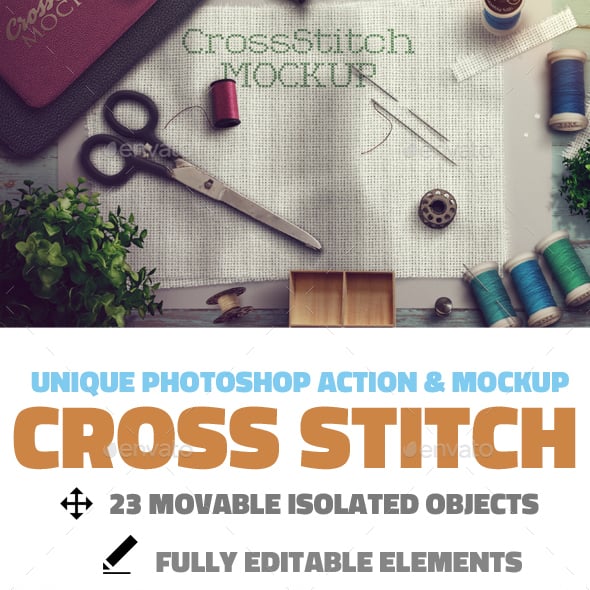 Cross Stitch and Needlepoint Photoshop Mockup