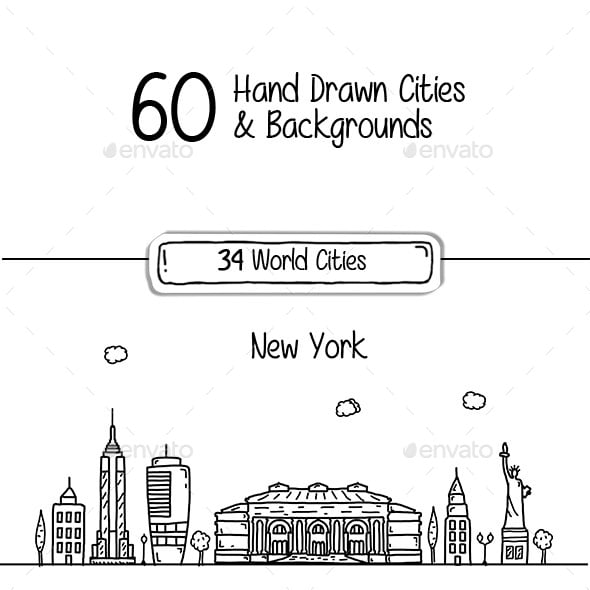 60 Hand Drawn Cities & Backgrounds