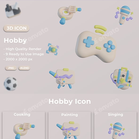 3D Hobby Icon Set