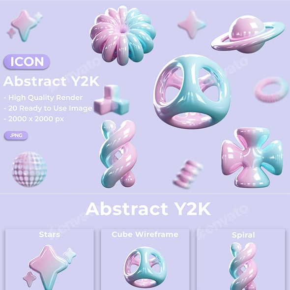 3D Object Pack Abstract Y2K Shapes