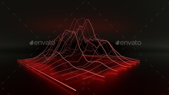 Financial 3D Red Neon Light Chart in Black Background.