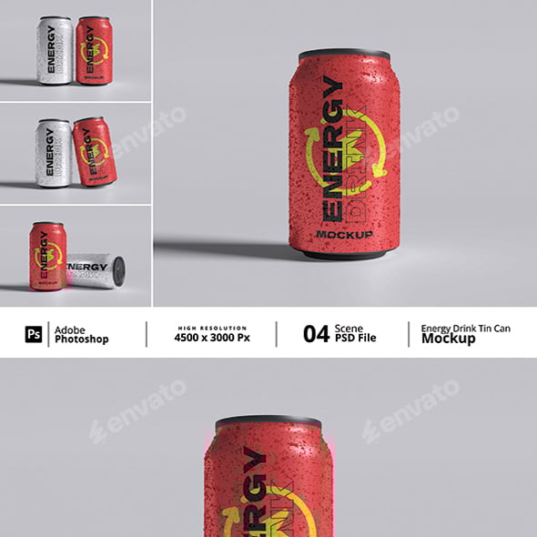 Energy Drink Tin Can Mockup Bundle Set