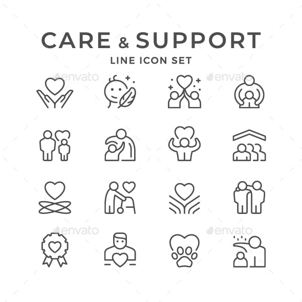 Set Line Icons of Care and Support