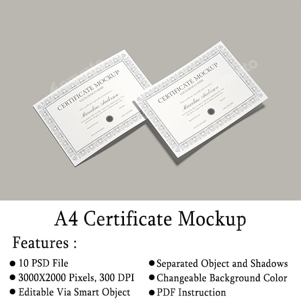 A4 Certificate Mockup