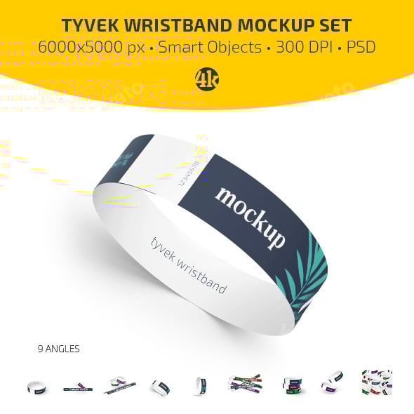 Tyvek Wristband Mockup Set