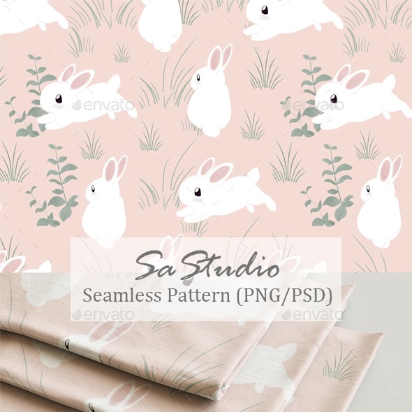 Rabbit seamless pattern with multiply background