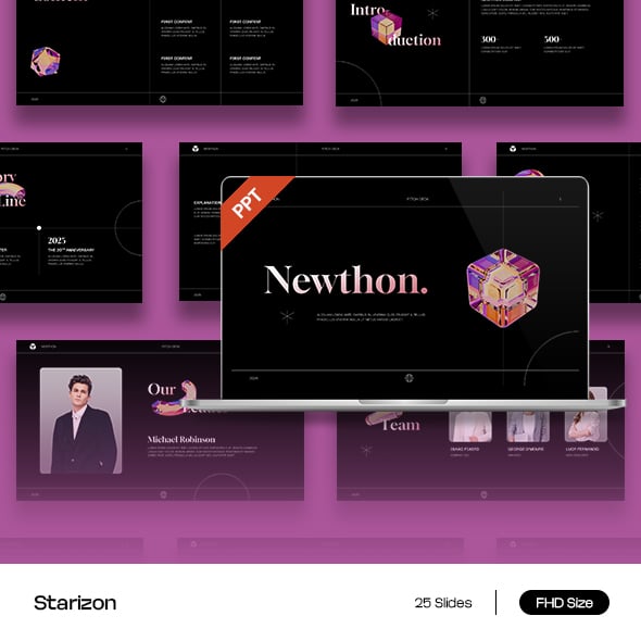 Black White Pink Gradient 3D Holographic Minimalist Pitchdeck Powerpoint Presentation