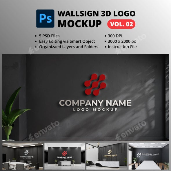 Wallsign 3D Logo Mockup Vol 02