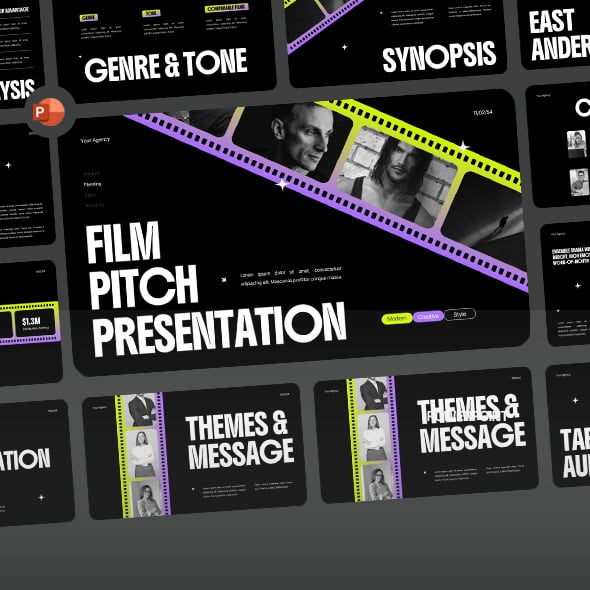 Black Yellow Purple Film Pitch Deck - Powerpoint