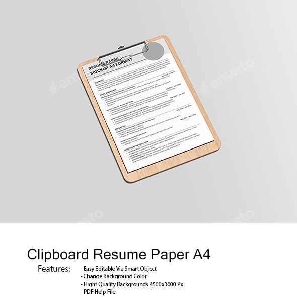 Clipboard Resume Paper A4 Mockup