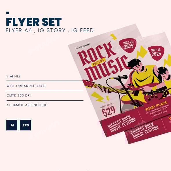 Music Rock Fest Flyer All Vector Image Included