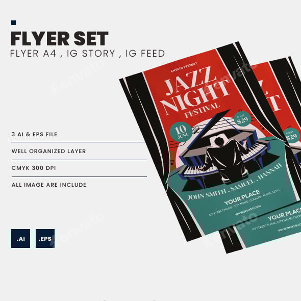 Jazz Night Flyer All Vector Image Included