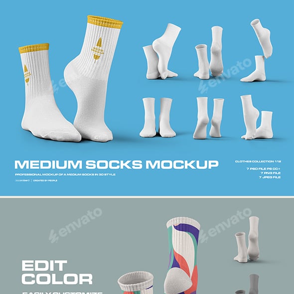 7 Mockups Medium Socks in the 3D Style