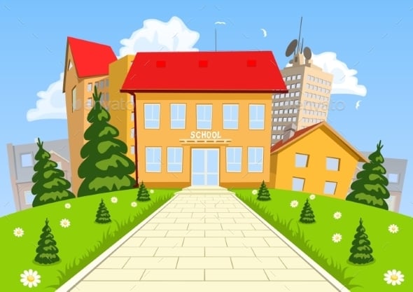 Vector Cartoon Modern School Building